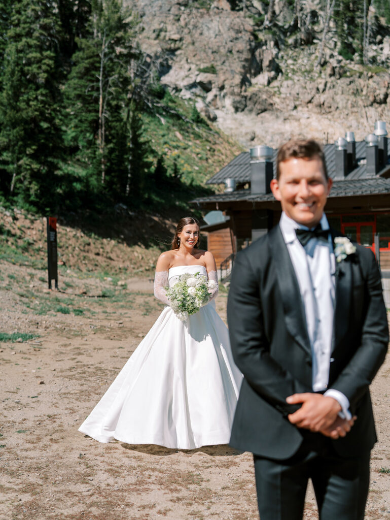 Bride and groom during wedding first look