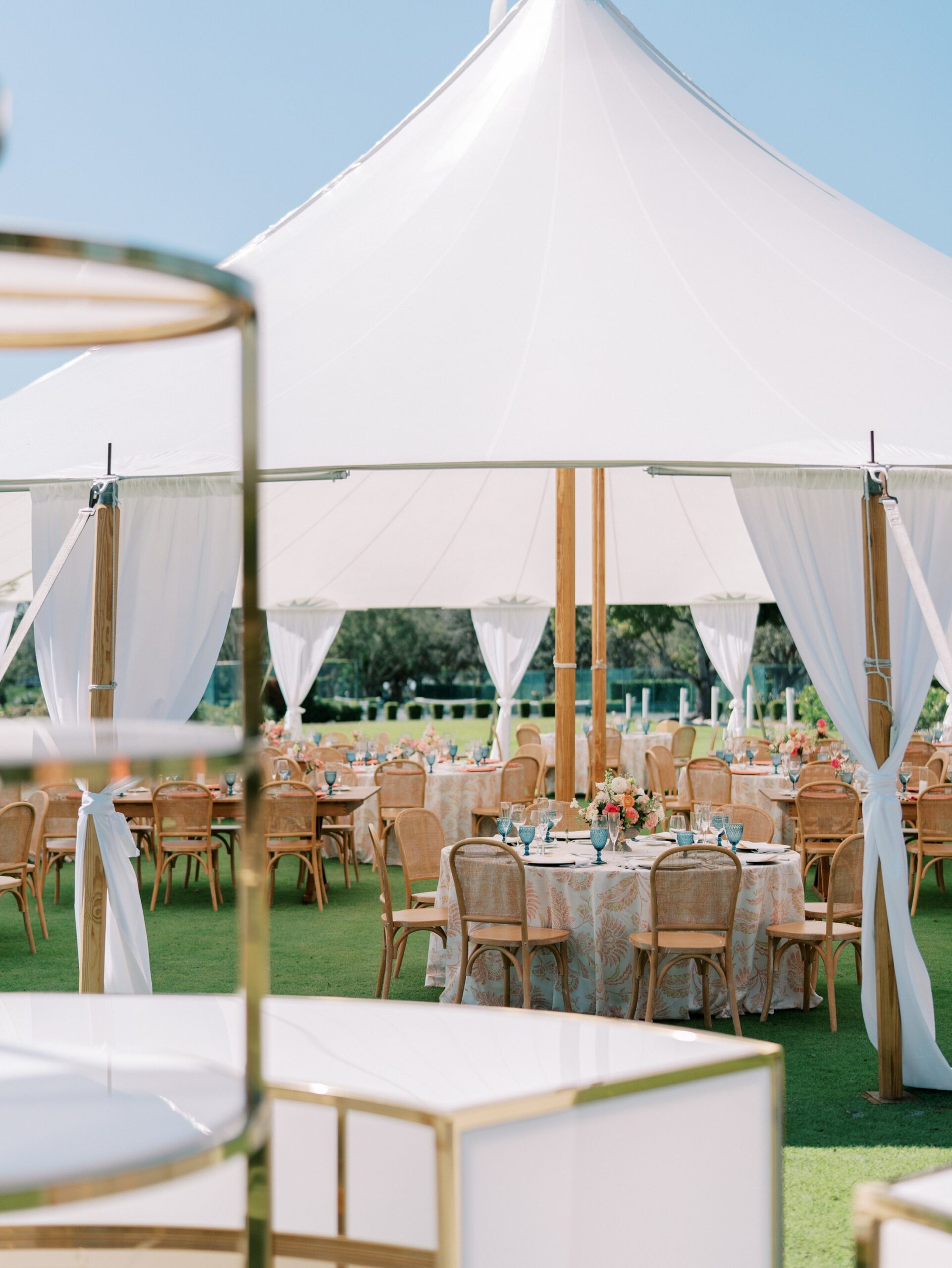 Tented reception setup on Lagoon Lawn at The Resort at Longboat Key Club